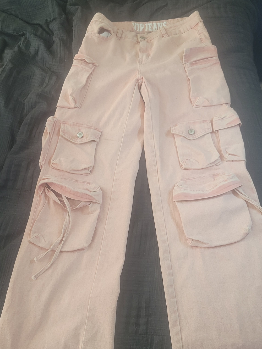 VIP Women Straight Leg Cargo Jeans in Light Pink